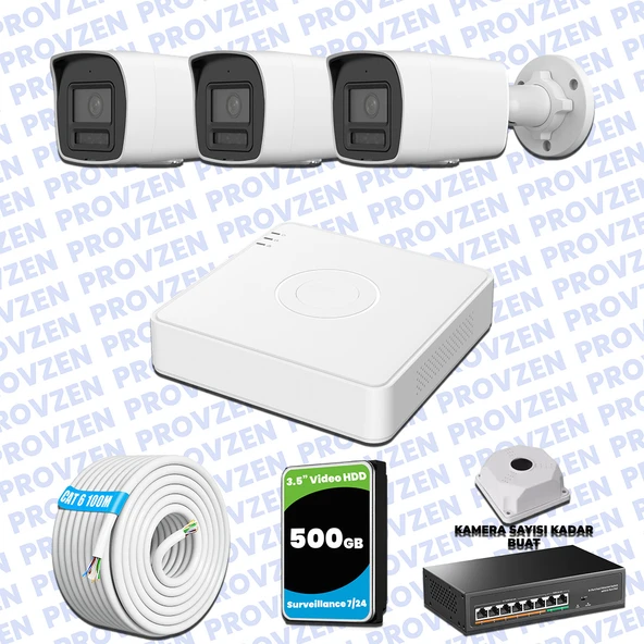 Provzen Hikvision Hibrit IP ColorVu 3 Kameralı Güvenlik Kamerası Mikrofonlu  Olay Anında bildirim ürün görseli 1