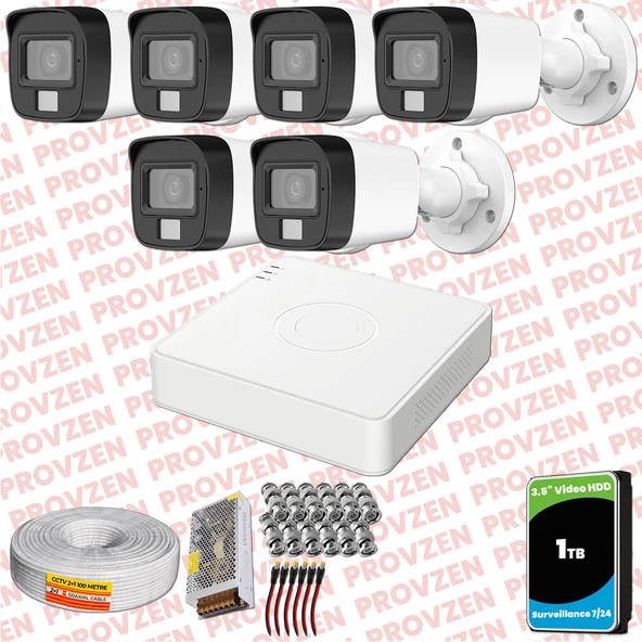 Provzen Hikvision 6 Kamera Hibrit ColorVu Full HD Güvenlik Kamera Olay Anında bildirim ürün görseli 1