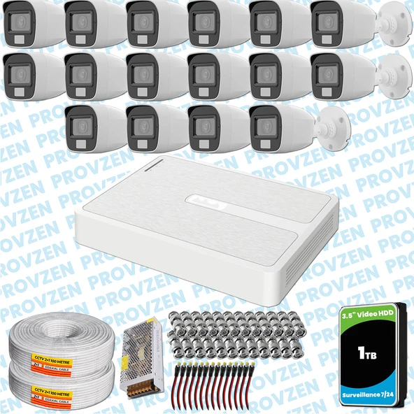 Provzen HiLook 16 Kameralı Full HD ColorVu Mikrofonlu Güvenlik Kamerası Olay Anında bildirim ürün görseli 1
