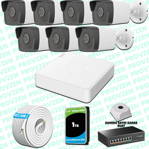 Provzen Hikvision 7 Kameralı IP 1080P Mikrofonlu Güvenlik Kamerası Olay Anında bildirim ürün görseli 1
