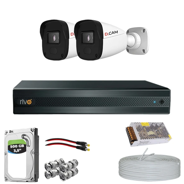 RİVO Dcam 2 Kameralı 40 Metre Gece Görüşlü Set 500GB Hdd ürün görseli 1