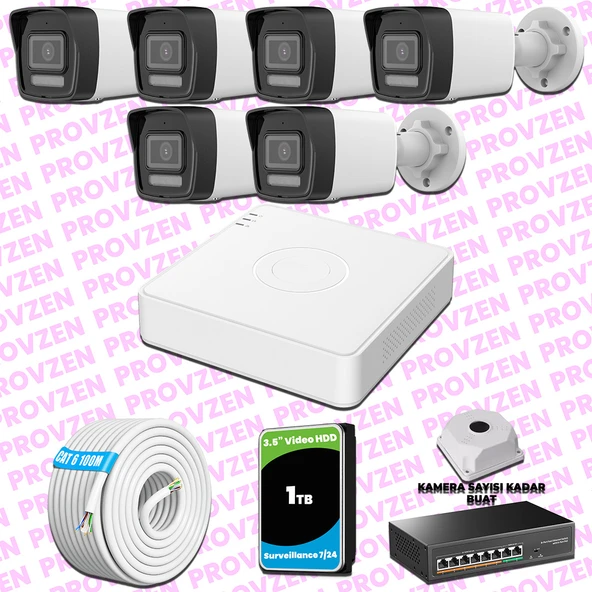 Provzen Hikvision 6 Kameralı IP 1080P ColorVu Güvenlik Kamerası Mikrofonlu Olay Anında bildirim ürün görseli 1