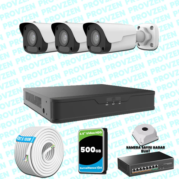 Provzen UNV 3 Kameralı IP Full HD Güvenlik Kamerası Seti ürün görseli 1