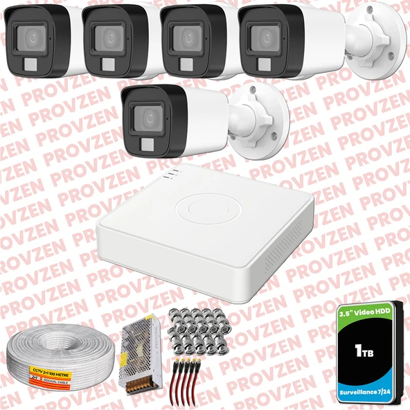 Provzen Hikvision 5 Kamera Hibrit ColorVu Full HD Güvenlik Kamera Olay Anında bildirim ürün görseli 1
