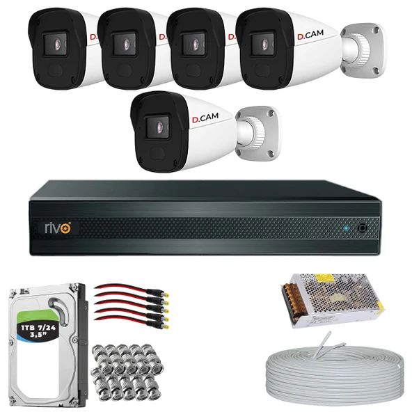 RİVO Dcam 5 Kameralı 40 Metre Gece Görüşlü Set 1TB 7/24 Hdd ürün görseli 1