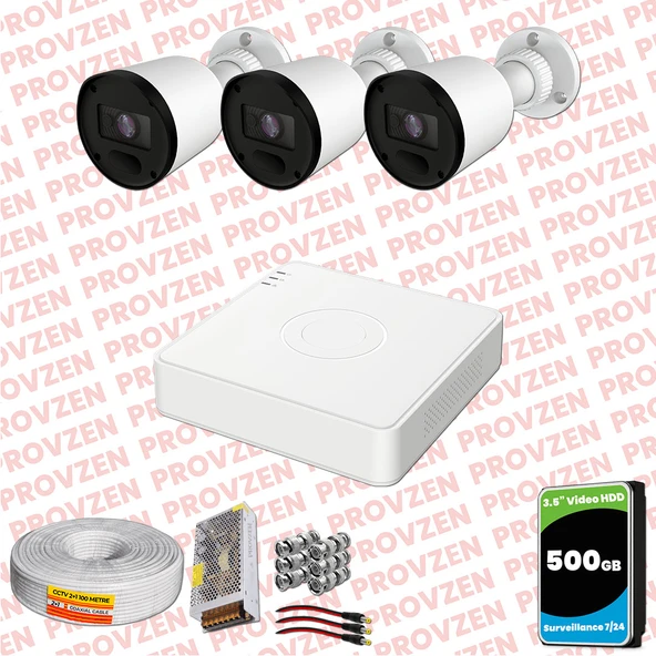 Provzen RV Hikvision 3 Kameralı Full HD 20mt Gece Görüşlü Güvenlik Kamerası Olay Anında bildirim ürün görseli 1