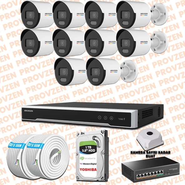 Provzen Hikvision 10 IP Kamera 7/24 Renkli Mikrofonlu Güvenlik Kamerası Olay Anında bildirim ürün görseli 1