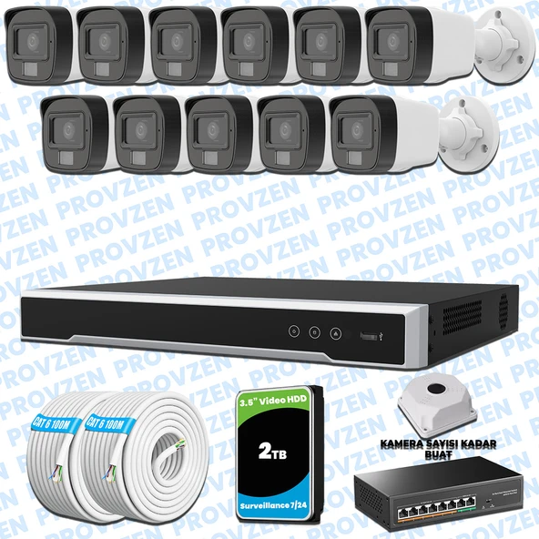 Provzen Hikvision 11’li İP 4MP Güvenlik Kamerası Seti Colorvu Mikrofonlu Olay Anında Bildirim ürün görseli 1