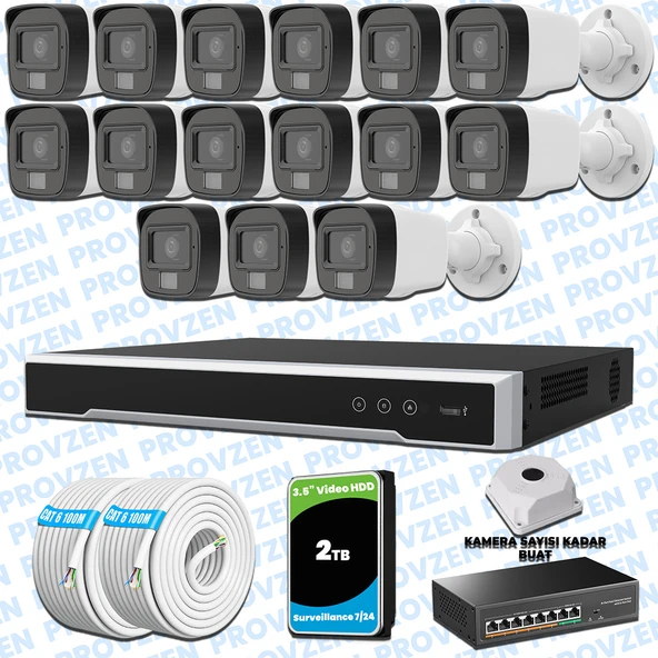 Provzen Hikvision 15’li İP 4MP Güvenlik Kamerası Seti Colorvu Mikrofonlu Olay Anında Bildirim ürün görseli 1