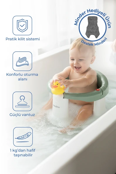 Babyjem Önden Açılır Banyo ve Mama Oturağı ve Hediye Minderli - 2 ' Li Set Soft Yeşil ürün görseli 1