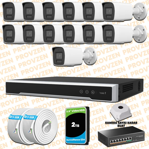 Provzen Hikvision 13 Kameralı 4MP IP Hibrit ColorVu Güvenlik Kamerası Mikrofonlu  Olay Anında bildirim ürün görseli 1