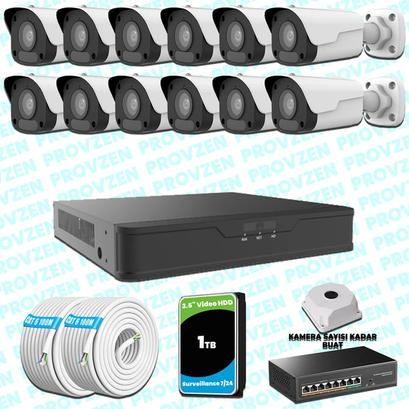 Provzen UNV 12 Kameralı IP Full HD Güvenlik Kamerası Seti ürün görseli 1