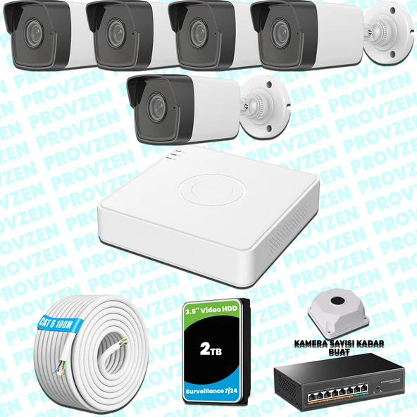 Provzen Hikvision 5 IP Kameralı 4MP 1440P Mikrofonlu Güvenlik Kamerası ürün görseli 1