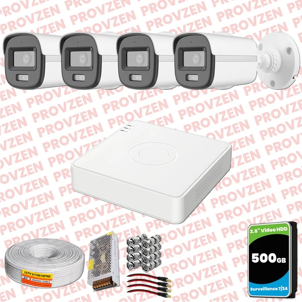 Provzen Hikvision ColorVu Full HD 4 Kameralı Gece Renkli Güvenlik Kamerası Olay Anında bildirim ürün görseli 1