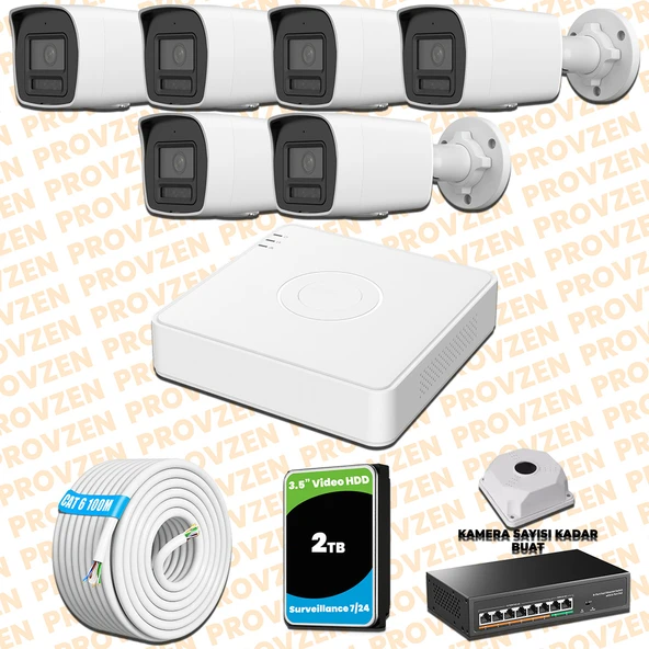 Provzen Hikvision 6 Kameralı 4MP IP Hibrit ColorVu Güvenlik Kamerası Mikrofonlu  Olay Anında bildirim ürün görseli 1