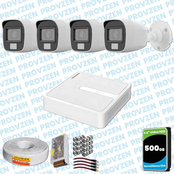 Provzen HiLook 4 Kameralı Full HD ColorVu Mikrofonlu Güvenlik Kamerası Olay Anında bildirim ürün görseli 1