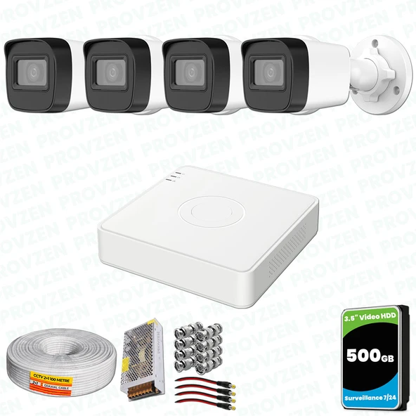 Provzen Hikvision 4 Kameralı Full HD Geniş Açı Güvenlik Kamerası 500GB Olay Anında bildirim ürün görseli 1