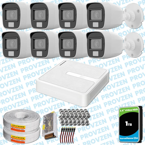 Provzen HiLook 8 Kameralı Full HD ColorVu Mikrofonlu Güvenlik Kamerası Olay Anında bildirim ürün görseli 1