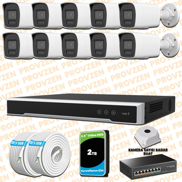 Provzen Hikvision 10 Kameralı 4MP IP Hibrit ColorVu Güvenlik Kamerası Mikrofonlu  Olay Anında bildirim ürün görseli 1