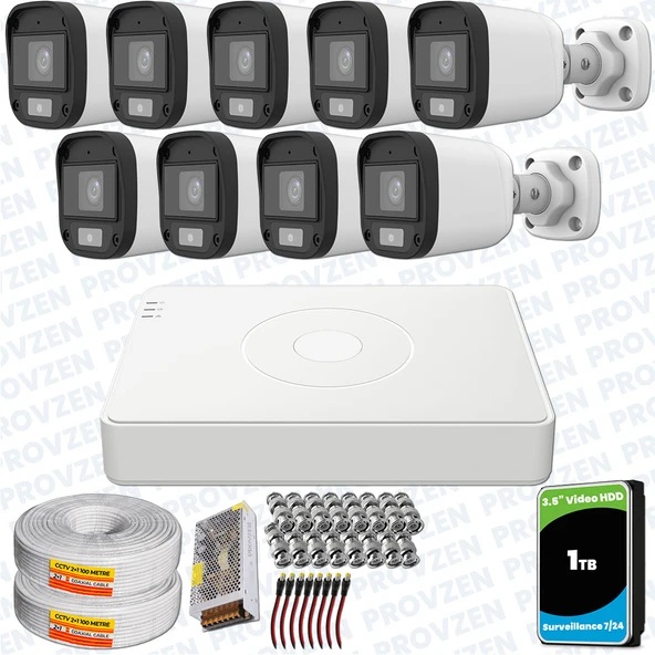 Provzen UNV Full HD 9 Kamera Renkli Gece Görüş Mikrofonlu Olay Anında bildirim ürün görseli 1