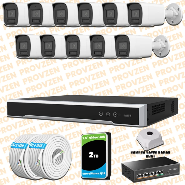 Provzen Hikvision 11 Kameralı 4MP IP Hibrit ColorVu Güvenlik Kamerası Mikrofonlu  Olay Anında bildirim ürün görseli 1
