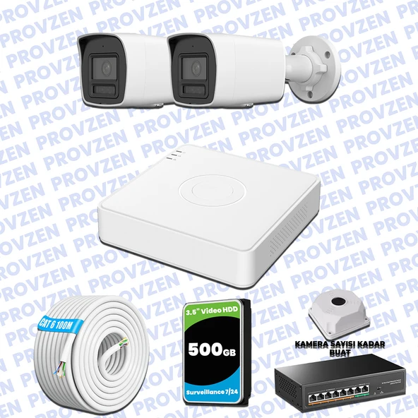 Provzen Hikvision Hibrit IP ColorVu 2 Kameralı Güvenlik Kamerası Mikrofonlu  Olay Anında bildirim ürün görseli 1