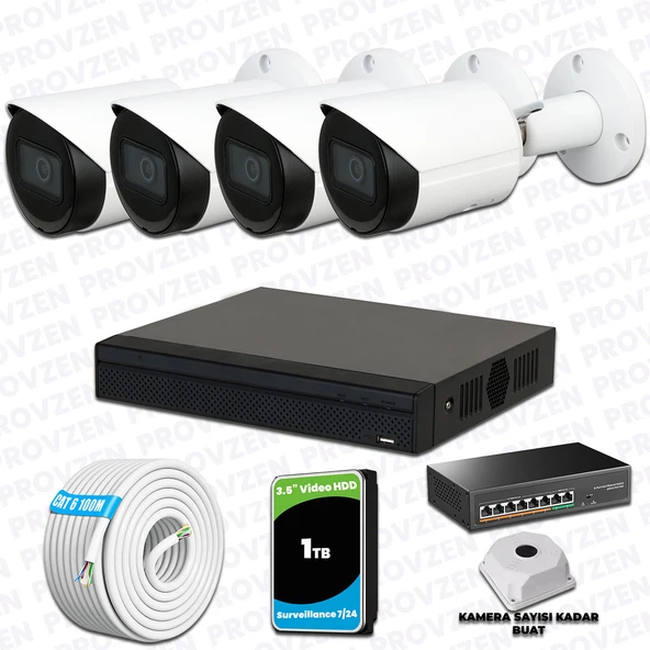 Provzen Dahua 4 IP Kameralı 1440P Gece Görüşlü Güvenlik Kamerası Seti ürün görseli 1