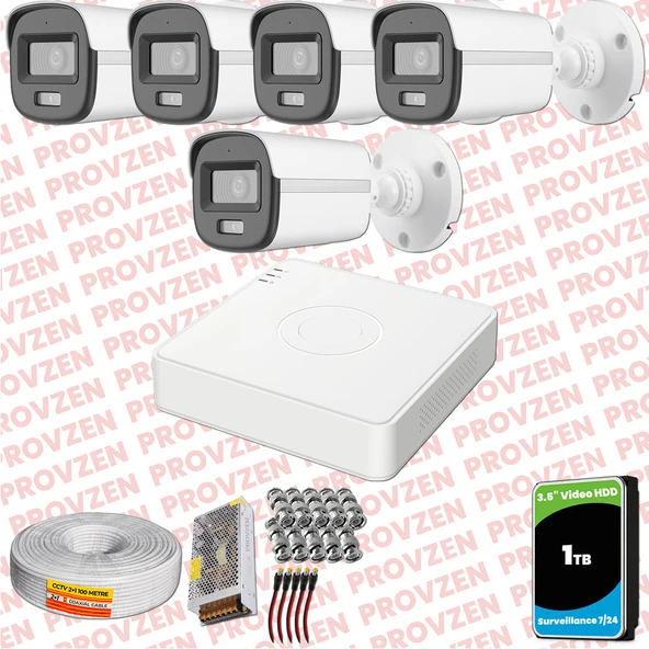 Provzen Hikvision ColorVu Full HD 5 Kameralı Gece Renkli Güvenlik Kamerası Olay Anında bildirim ürün görseli 1