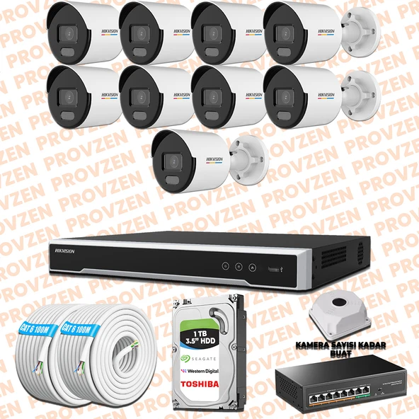 Provzen Hikvision 9 IP Kamera 7/24 Renkli Mikrofonlu Güvenlik Kamerası Olay Anında bildirim ürün görseli 1