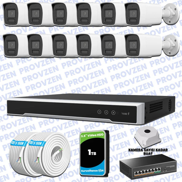 Provzen Hikvision Hibrit IP ColorVu 12 Kameralı Güvenlik Kamerası Mikrofonlu  Olay Anında bildirim ürün görseli 1