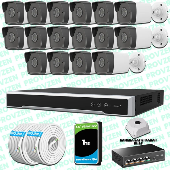 Provzen Hikvision 16 Kameralı IP 1080P Mikrofonlu Güvenlik Kamerası Olay Anında bildirim ürün görseli 1