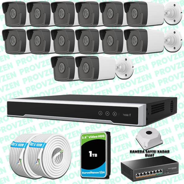 Provzen Hikvision 14 Kameralı IP 1080P Mikrofonlu Güvenlik Kamerası Olay Anında bildirim ürün görseli 1