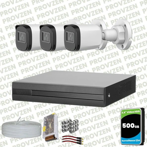 Provzen Dahua Full HD 3 Kameralı Güvenlik Kamerası + 500GB HDD ürün görseli 1