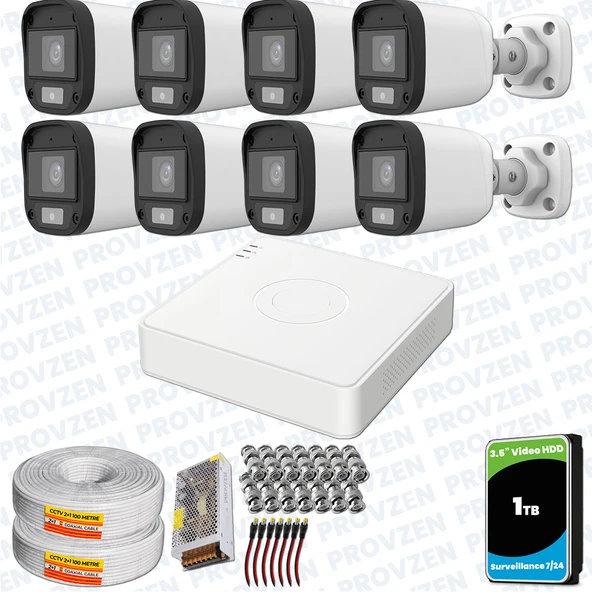 Provzen UNV Full HD 8 Kamera Renkli Gece Görüş Mikrofonlu Olay Anında bildirim ürün görseli 1