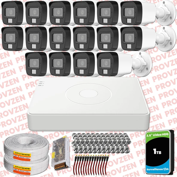Provzen Hikvision 16 Kamera Hibrit ColorVu Full HD Güvenlik Kamera Olay Anında bildirim ürün görseli 1