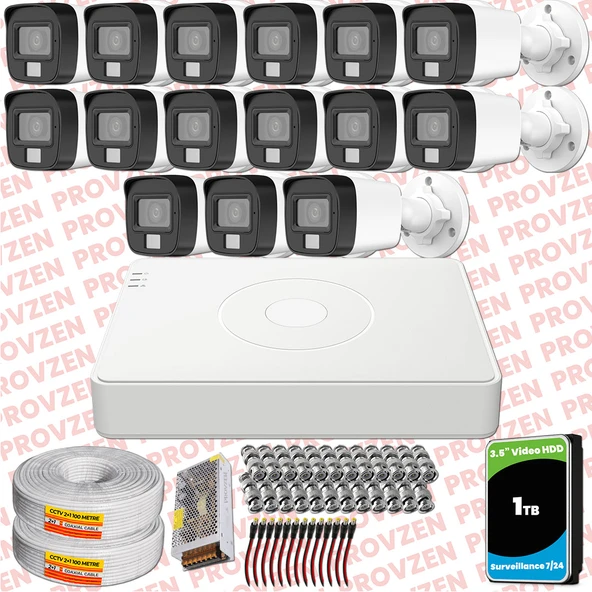 Provzen Hikvision 15 Kamera Hibrit ColorVu Full HD Güvenlik Kamera Olay Anında bildirim ürün görseli 1