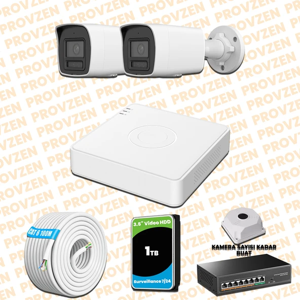 Provzen Hikvision 2 Kameralı 4MP IP Hibrit ColorVu Güvenlik Kamerası Mikrofonlu  Olay Anında bildirim ürün görseli 1
