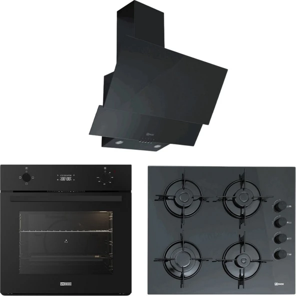 UKINOX SİYAH CAM ANKASTRE SET ( Carlo 60 Siyah Cam Aspratör + Dolce 60  Siyah Cam Ocak + Smart 3000 Siyah Ankastre Fırın) ürün görseli 1