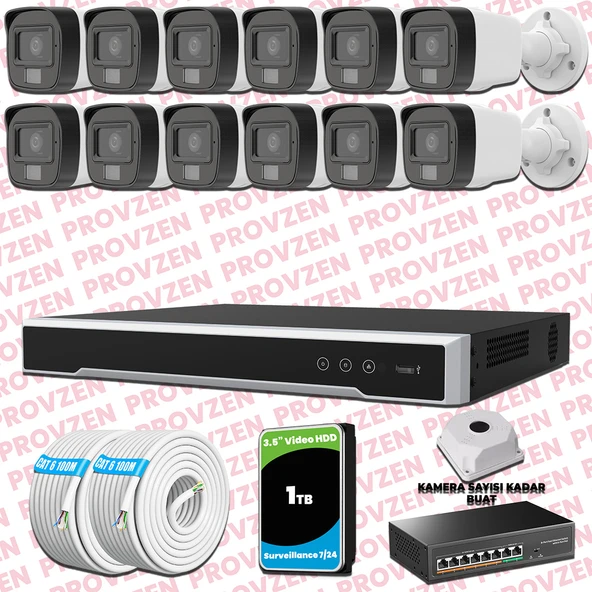 Provzen Hikvision 12 Kameralı IP Full HD Renkli Güvenlik Kamerası Mikrofonlu ürün görseli 1