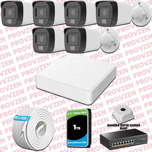 Provzen Hikvision 6 Kameralı IP Full HD Renkli Güvenlik Kamerası Mikrofonlu ürün görseli 1