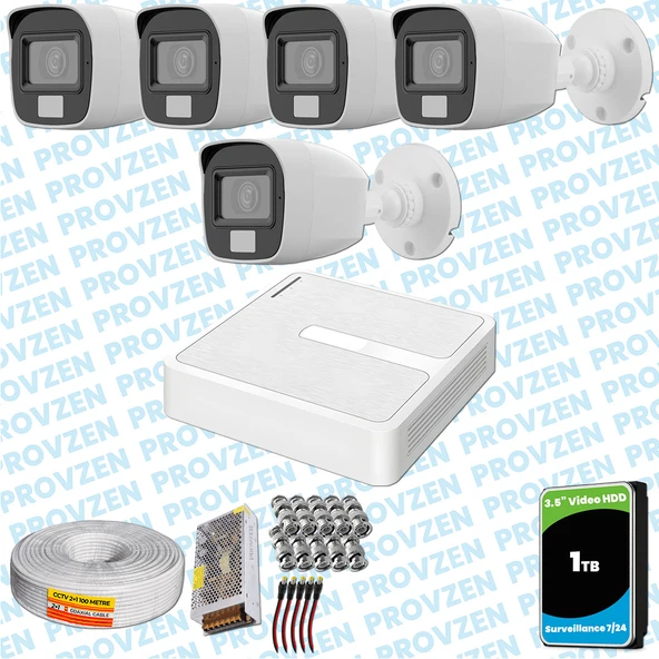 Provzen HiLook 5 Kameralı Full HD ColorVu Mikrofonlu Güvenlik Kamerası Olay Anında bildirim ürün görseli 1