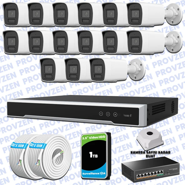 Provzen Hikvision Hibrit IP ColorVu 15 Kameralı Güvenlik Kamerası Mikrofonlu  Olay Anında bildirim ürün görseli 1