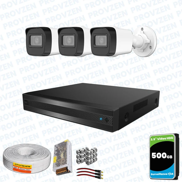 Provzen Hikvision RV 3 Kameralı Full HD Geniş Açı Güvenlik Kamerası 500GB ürün görseli 1