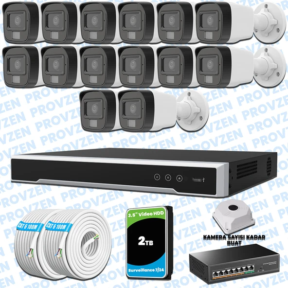 Provzen Hikvision 14’lü İP 4MP Güvenlik Kamerası Seti Colorvu Mikrofonlu Olay Anında Bildirim ürün görseli 1