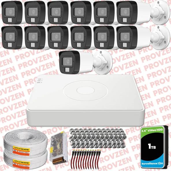Provzen Hikvision 13 Kamera Hibrit ColorVu Full HD Güvenlik Kamera Olay Anında bildirim ürün görseli 1
