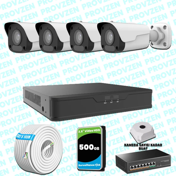 Provzen UNV 4 Kameralı IP Full HD Güvenlik Kamerası Seti ürün görseli 1