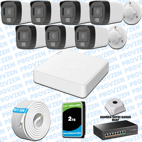 Provzen Hikvision 7’li İP 4MP Güvenlik Kamerası Seti Colorvu Mikrofonlu Olay Anında Bildirim ürün görseli 1