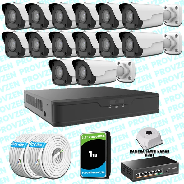 Provzen UNV 14 Kameralı IP Full HD Güvenlik Kamerası Seti ürün görseli 1