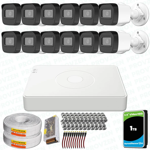 Provzen Hikvision 12 Kameralı Full HD Geniş Açı Güvenlik Kamerası 1TB Olay Anında bildirim ürün görseli 1