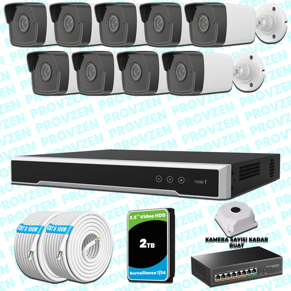 Provzen Hikvision 9 IP Kameralı 4MP 1440P Mikrofonlu Güvenlik Kamerası ürün görseli 1